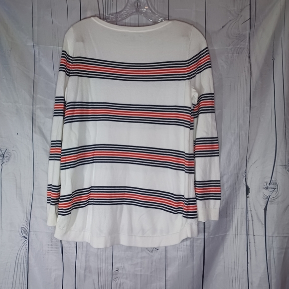 Tommy Hilfiger White Striped Nautical Preppy  Long Sleeve Lightweight Sweater - Picture 8 of 11